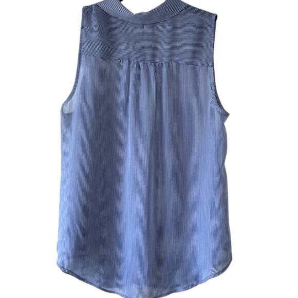 A New Day Blue & White Striped Sleeveless Button-Down Collared Blouse XL 100% Po - Picture 7 of 8